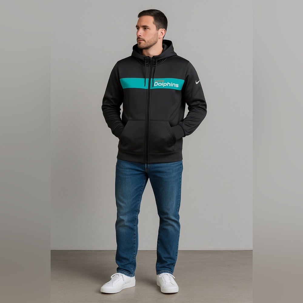 Nike Miami Dolphins On‑Field Full‑Zip Hoodie – XL – NFL Sideline Gear